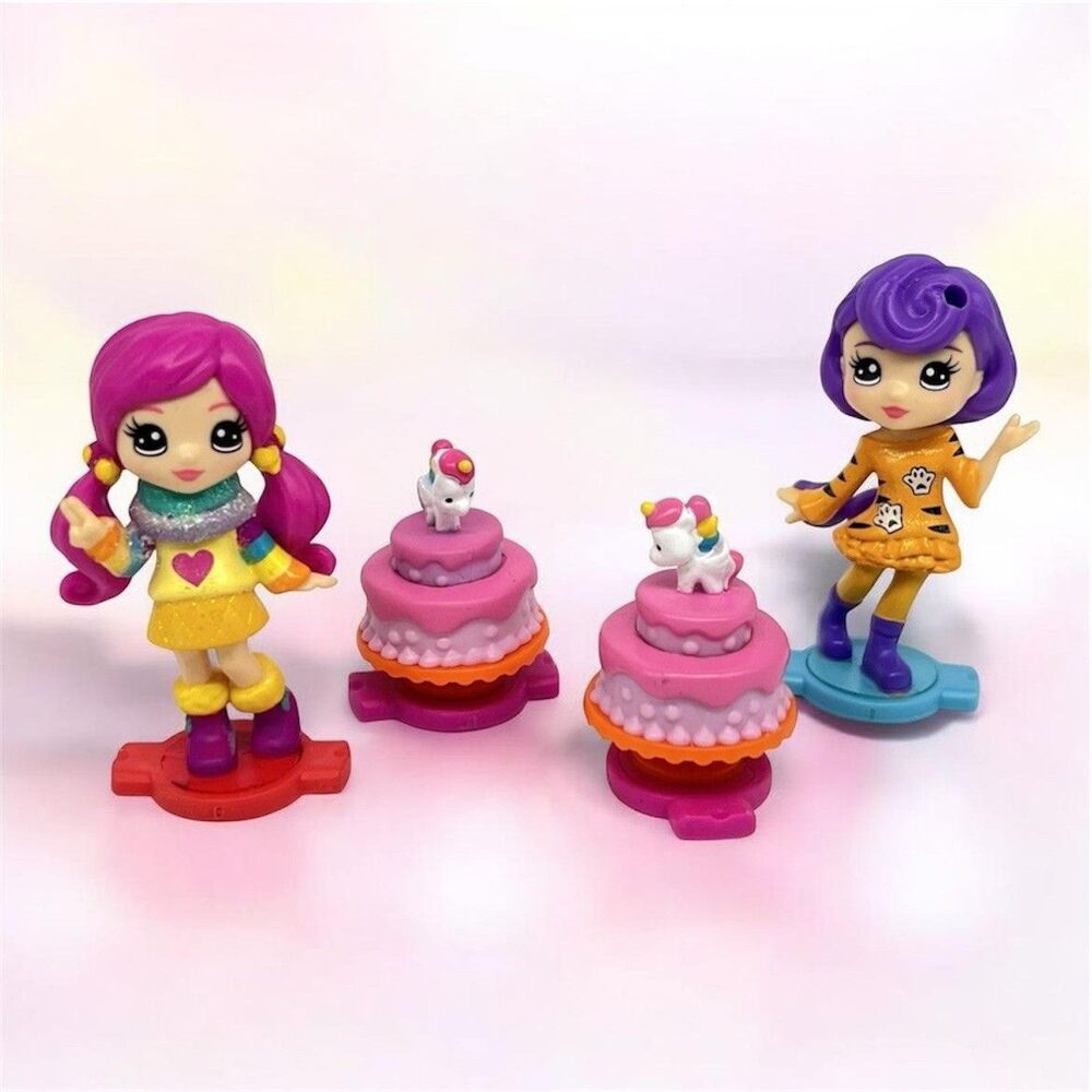 Party Popteenies Mini Figures Fashion Dolls w/ Cakes Lot of 2 Dolls Spin Master